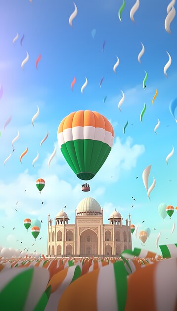 Célébration de la fête de la République de l'Inde avec des ballons 3D