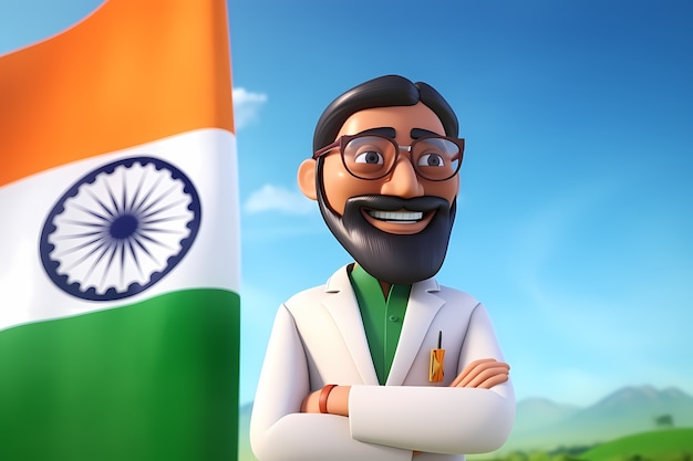 Photo gratuite célébration de la fête de la république de l'inde avec une personne 3d et un drapeau