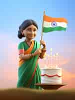 Photo gratuite célébration de la fête de la république de l'inde avec une personne 3d et un drapeau