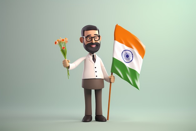 Photo gratuite célébration de la fête de la république de l'inde avec une personne 3d et un drapeau