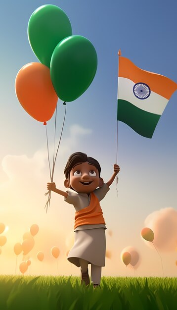 Célébration de la fête de la République de l'Inde avec une personne 3D et un drapeau