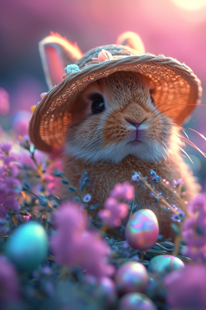 Photo gratuite célébration de pâques avec le lapin de rêve.