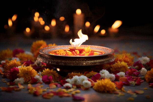 Célébration photoréaliste du festival de lohri avec des offrandes et des bougies