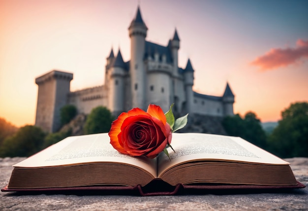 Photo gratuite célébration de sant jordi avec un livre et une rose