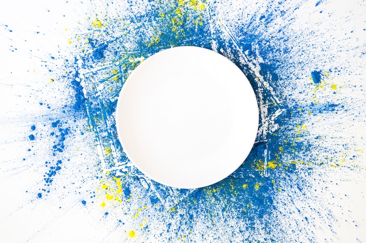 Photo gratuit cercle blanc sur les couleurs sèches vives azur et jaune