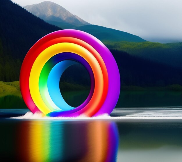 Photo gratuite un cercle de couleur arc-en-ciel est dans l'eau et l'eau est éclairée.