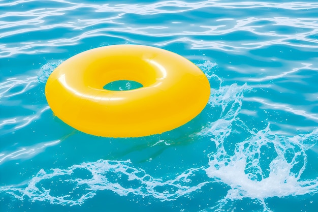 Cercle jaune gonflable sur la mer Dessin d'idée de vacances en mer généré par ai