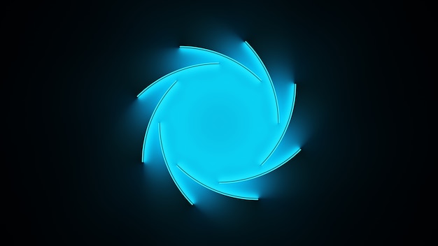 Cercle avec une lumière bleue intérieure divisée en parties et brille avec un mouvement abstrait