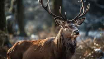 Photo gratuite cerf cornu dans la forêt d'hiver gros plan portrait ai générative