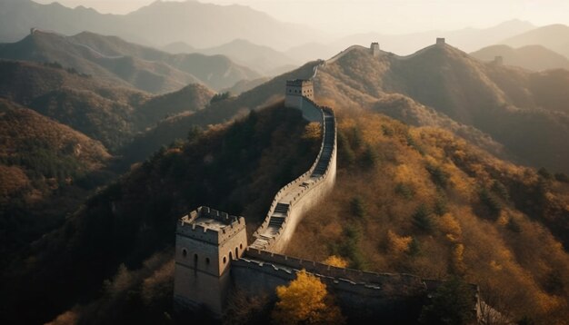 Photo gratuite une chaîne de montagnes majestueuse entoure l'ancien mur d'enceinte de pékin généré par l'ia