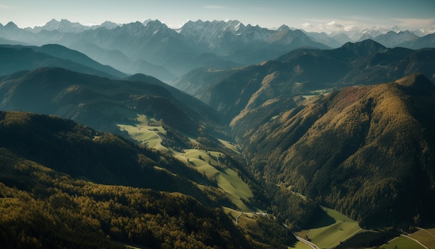 Chaîne de montagnes majestueuse, prairie paisible, beauté paisible générée par l'IA