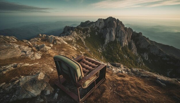 Photo gratuite chaîne de montagnes majestueuse scène tranquille herbe jaune générée par l'ia