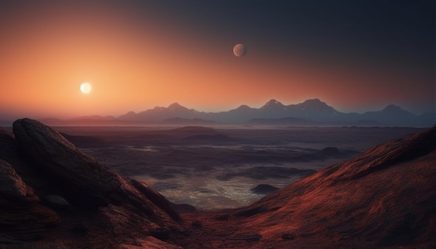 Photo gratuite la chaîne de montagnes majestueuse se découpant sur l'horizon bleu tranquille généré par l'ia