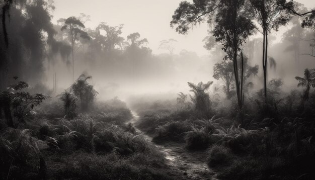 Chaîne de montagnes mystérieuse dans un paysage monochrome tranquille généré par l'IA