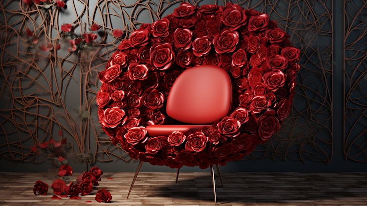 Photo gratuit une chaise 3d avec des fleurs de rose