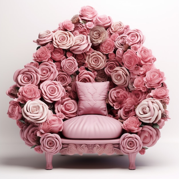 Une chaise 3D avec des fleurs de rose