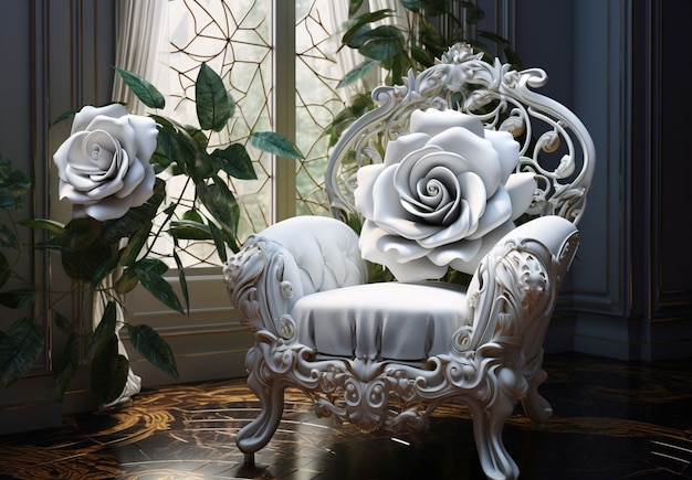 Chaise 3D avec des ornements floraux