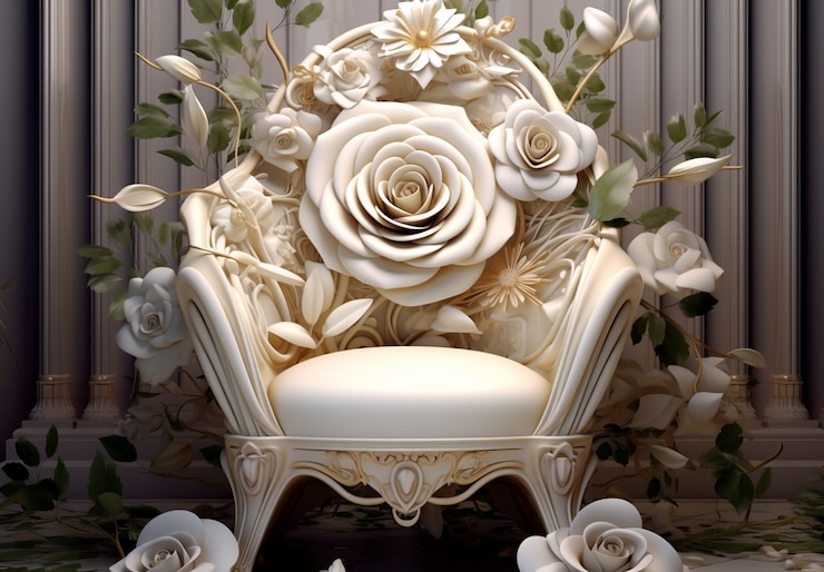 Photo gratuit chaise 3d avec des ornements floraux