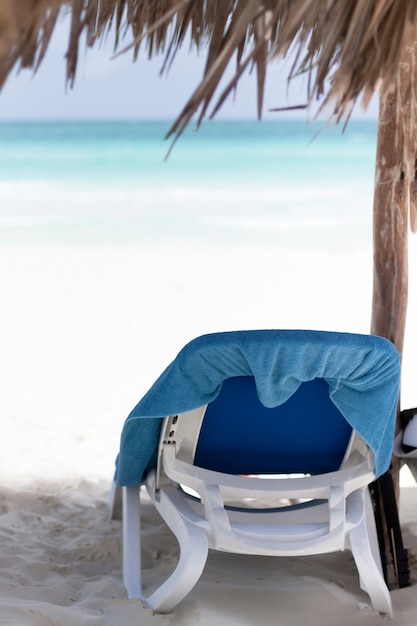 Photo gratuite chaise de plage vue arrière au bord de la mer