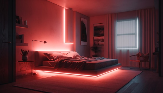 Photo gratuite chambre à coucher moderne et confortable éclairée par une lampe électrique générée par l'ia