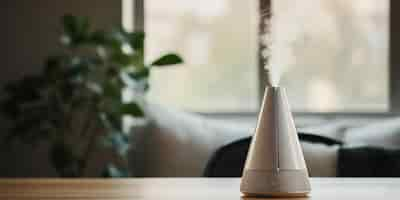 Photo gratuite chambre avec un humidificateur sur une table en bois