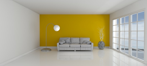 Photo gratuite chambre avec un mur jaune et un canapé