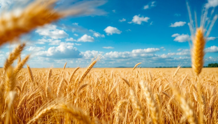 Photo gratuit un champ de blé doré sous un ciel bleu vif