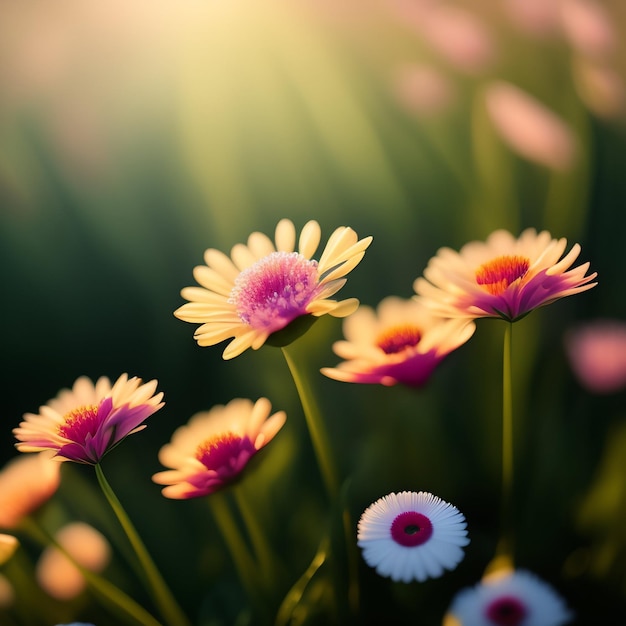 Photo gratuite un champ de fleurs avec une marguerite blanche au milieu