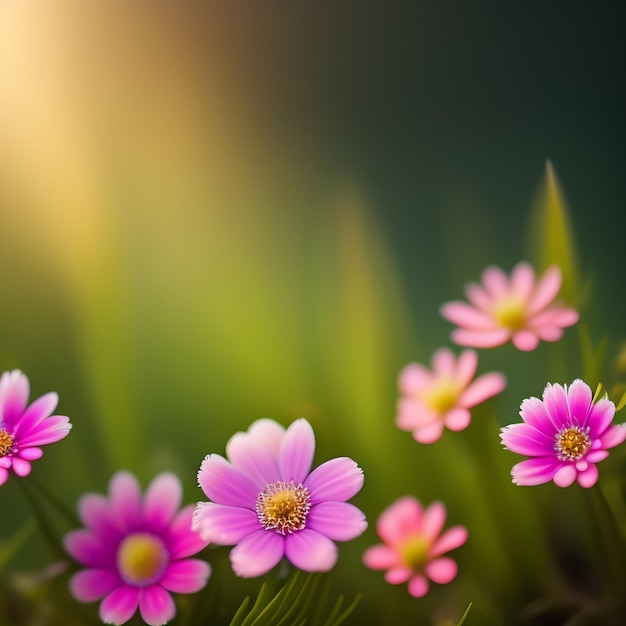 Photo gratuite un champ de fleurs roses avec le mot marguerite dessus