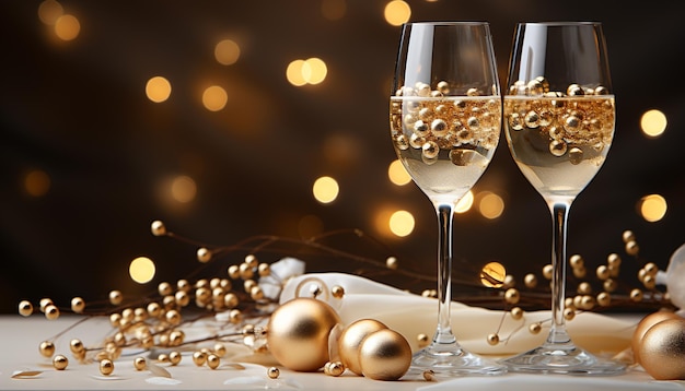 Champagne de célébration de luxe avec décoration en or et vin élégance romance générée par l'intelligence artificielle
