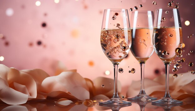 Champagne de nuit de célébration avec verre à vin décoration de luxe élégance de fête générée par l'intelligence artificielle