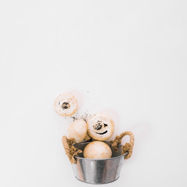 Champignons dans un pot en métal