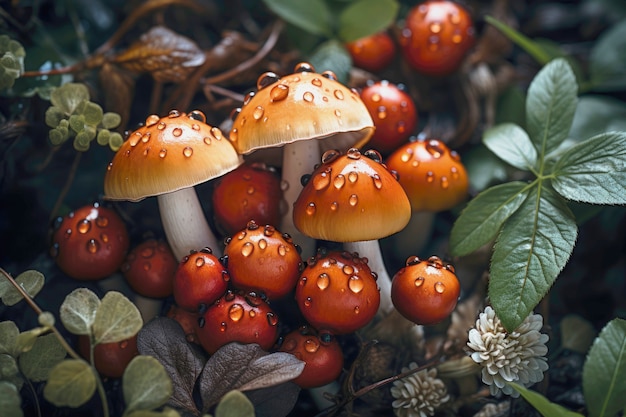 Champignons poussant en forêt