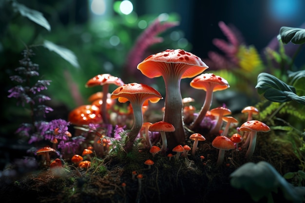 Champignons poussant en forêt