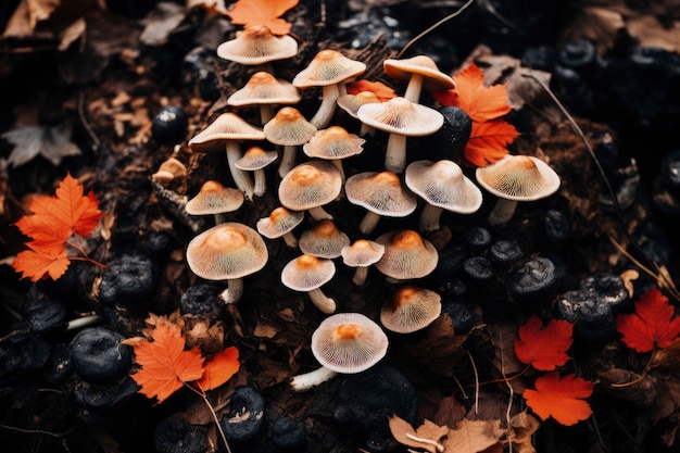 Champignons poussant en forêt