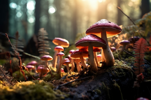 Champignons poussant en forêt