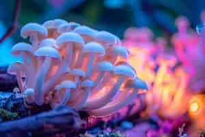 Photo gratuite les champignons vus avec des lumières intenses et colorées