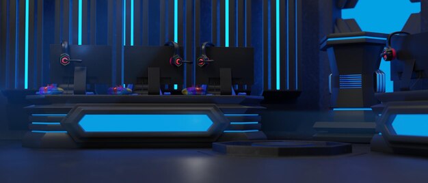 Championnat de sport électronique avec ordinateurs illustration 3D
