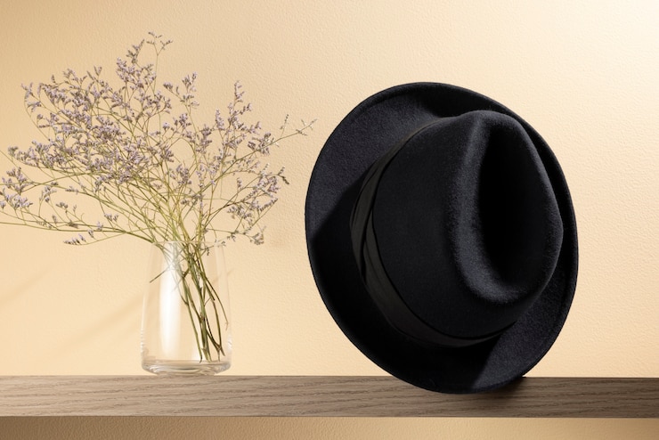 Photo gratuit chapeau fedora à la mode en studio