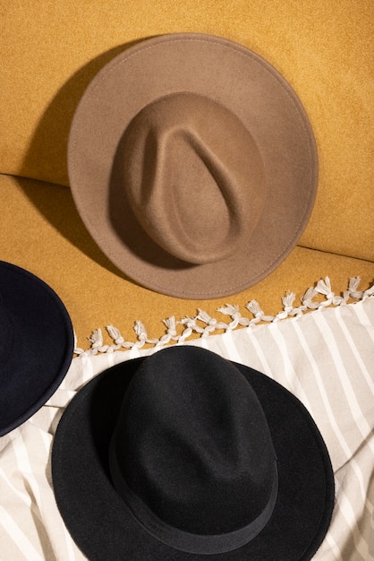 Photo gratuite chapeaux fedora en studio still life