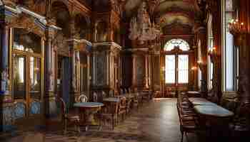 Photo gratuite chapelle ornée avec autel et lustre illuminés générés par l'ia