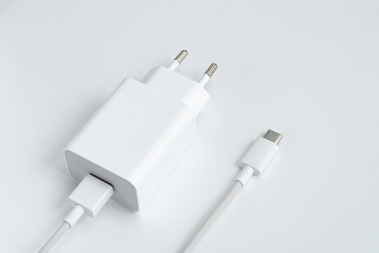 Photo gratuit chargeur et câble usb de type c sur fond isolé blanc