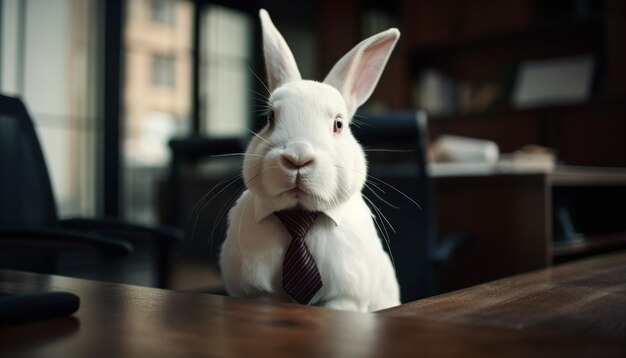 Charmant bébé lapin assis sur une table en bois généré par l'IA