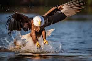 Photo gratuite chasse à l'aigle en rivière