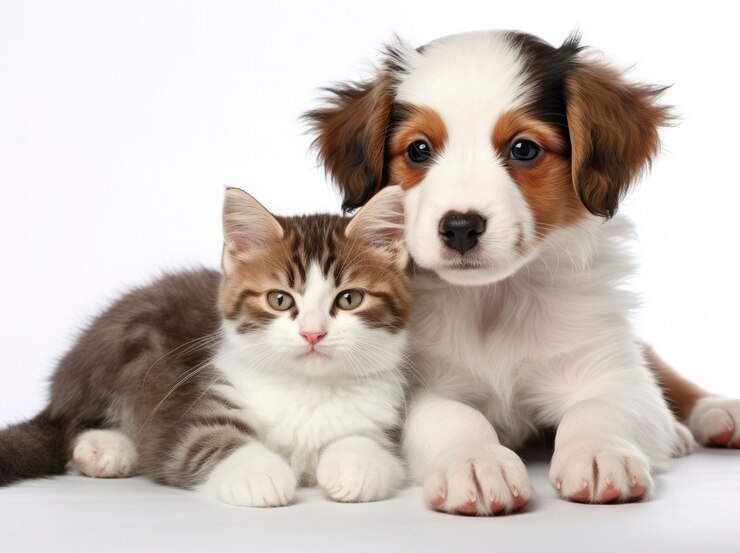 Photo gratuit le chat et le chien sont affectueux et montrent de l'amour l'un pour l'autre.