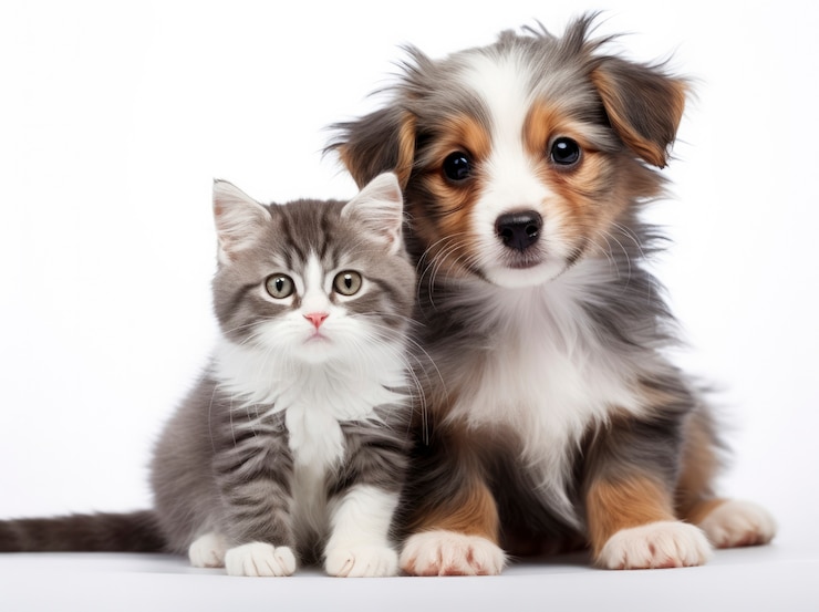 Photo gratuit le chat et le chien sont affectueux et montrent de l'amour l'un pour l'autre.
