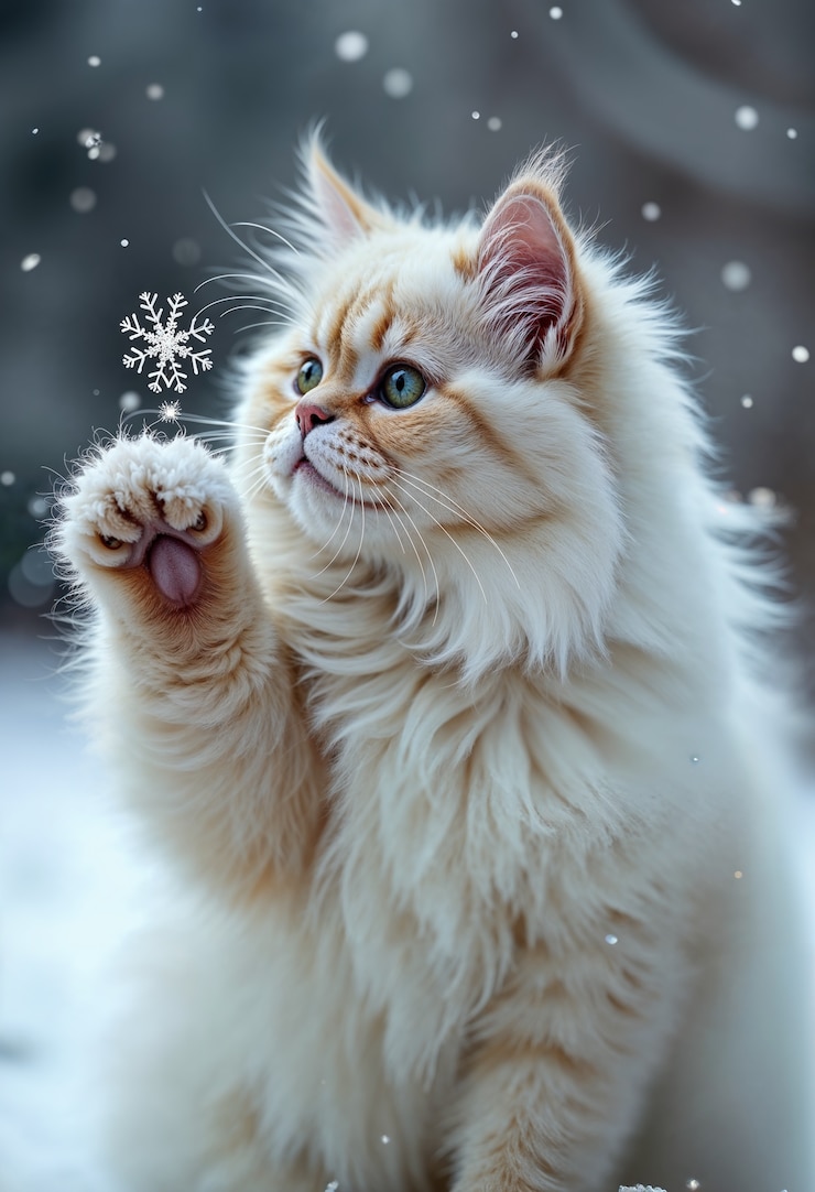 Photo gratuit chat dans un environnement enneigé