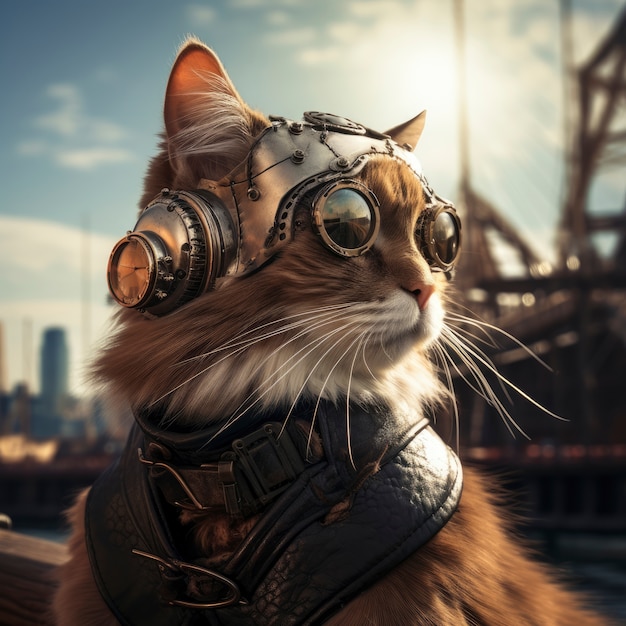 Un chat futuriste avec des lunettes de protection