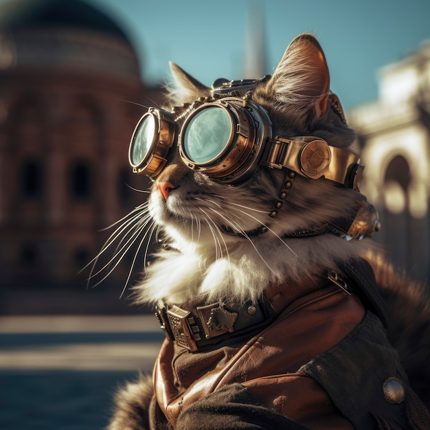 Un chat futuriste avec des lunettes de protection