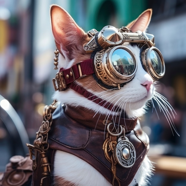 Photo gratuite un chat futuriste avec des lunettes de protection